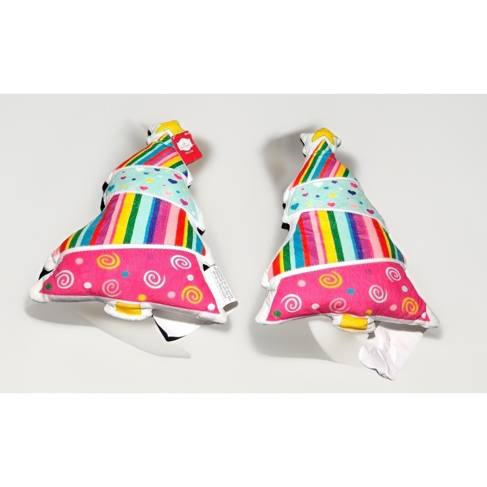 Holiday Time Set of 2 Rainbow Christmas Tree Plush Decorative Pillows 17x12